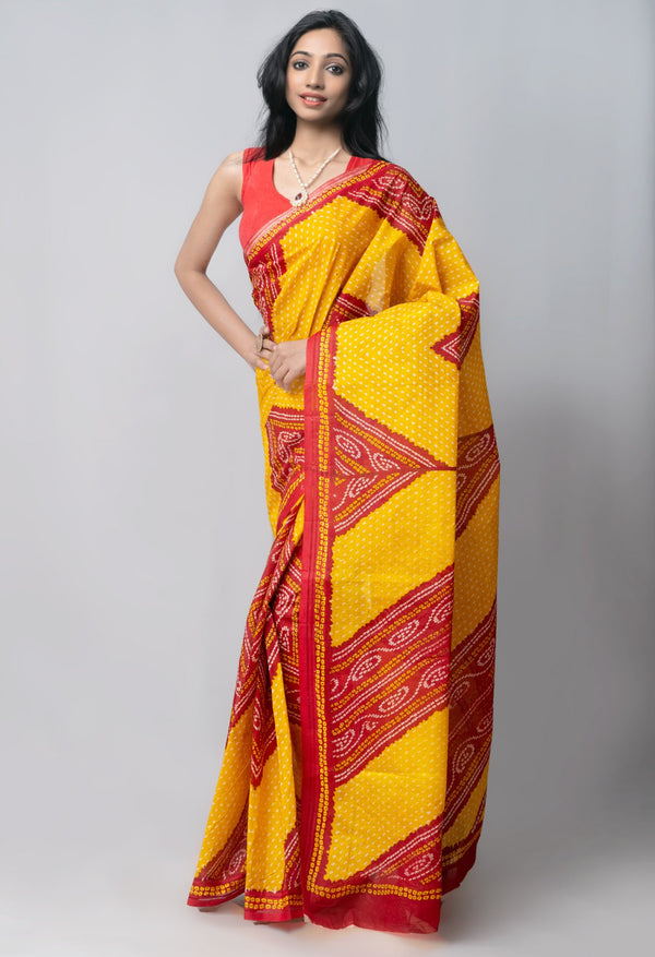 Yellow Pure Kota With Bandhni Prints Cotton Saree-UNM62668