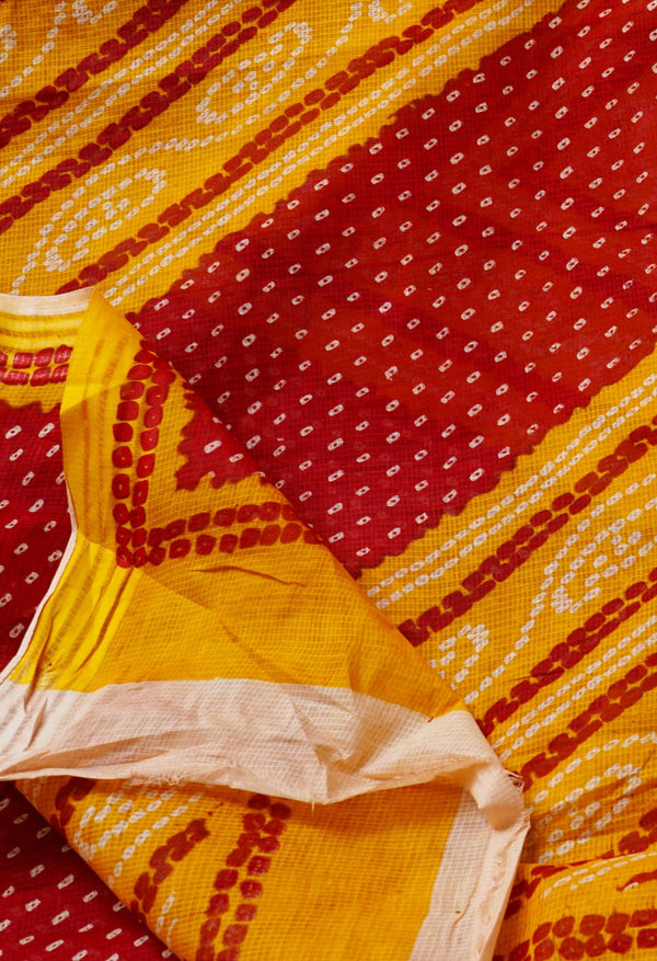 Yellow Pure Kota With Bandhni Prints Cotton Saree-UNM62668