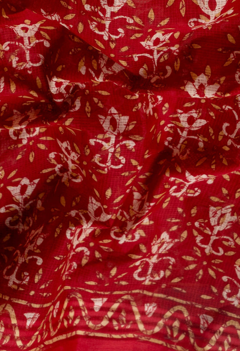 Online Shopping for Red Pure Kota With Graffiti Prints Cotton Saree with Fancy/Ethnic Prints from Rajasthan at Unnatisilks.com India
