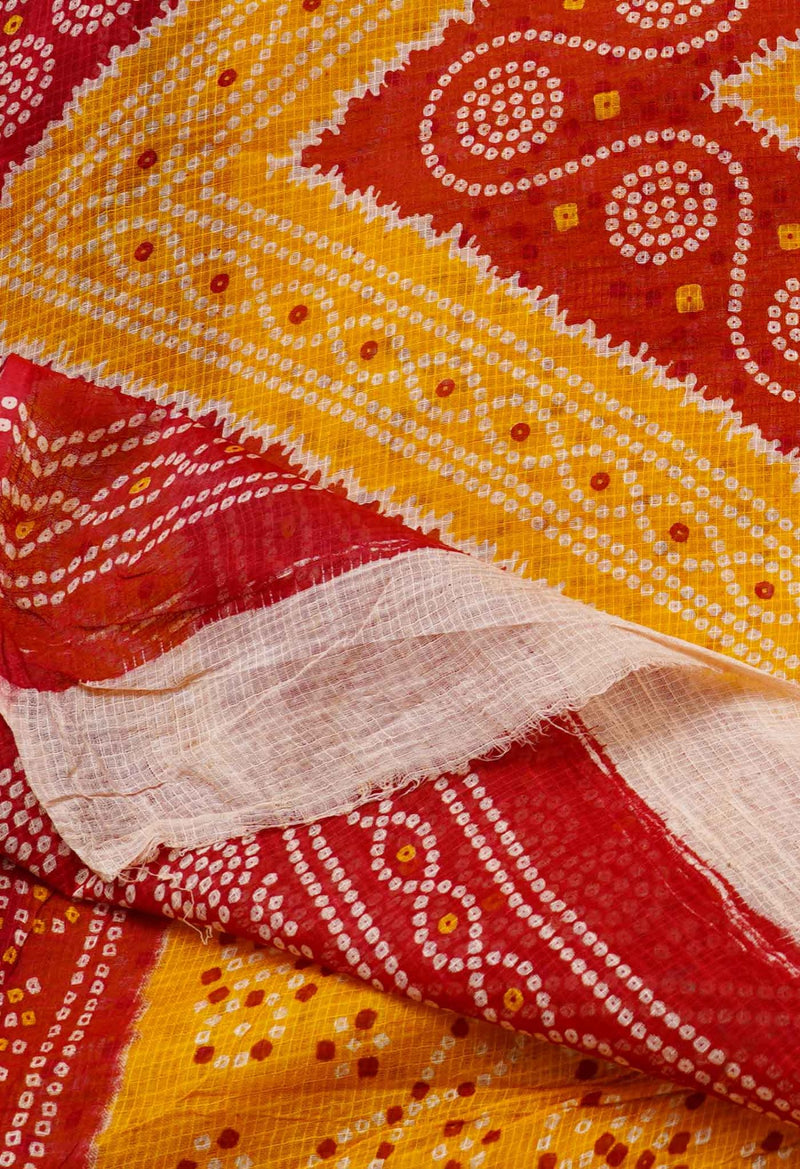 Yellow Pure Kota With Bandhni Prints Cotton Saree-UNM62676