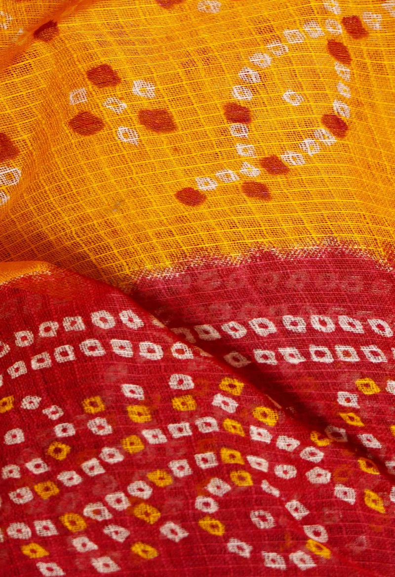 Online Shopping for Yellow Pure Kota With Bandhni Prints Cotton Saree with Fancy/Ethnic Prints from Rajasthan at Unnatisilks.com India
