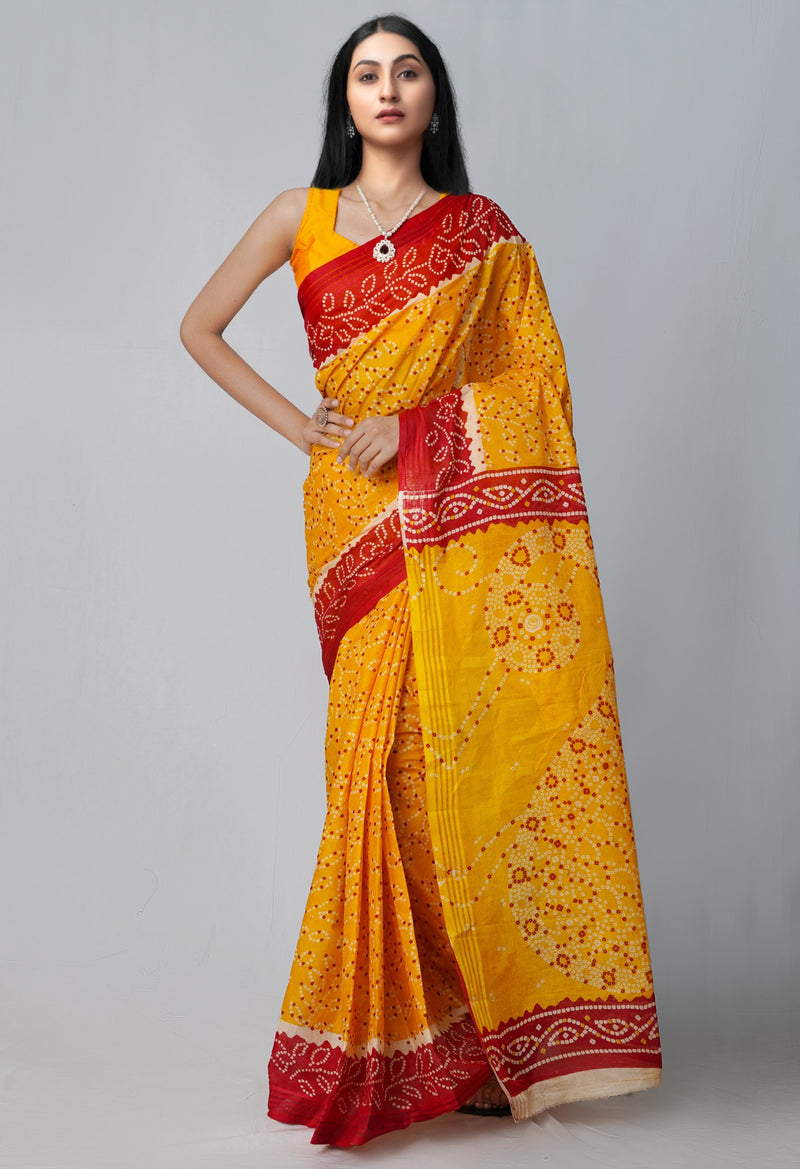 Online Shopping for Yellow Pure Kota With Bandhni Prints Cotton Saree with Fancy/Ethnic Prints from Rajasthan at Unnatisilks.com India

