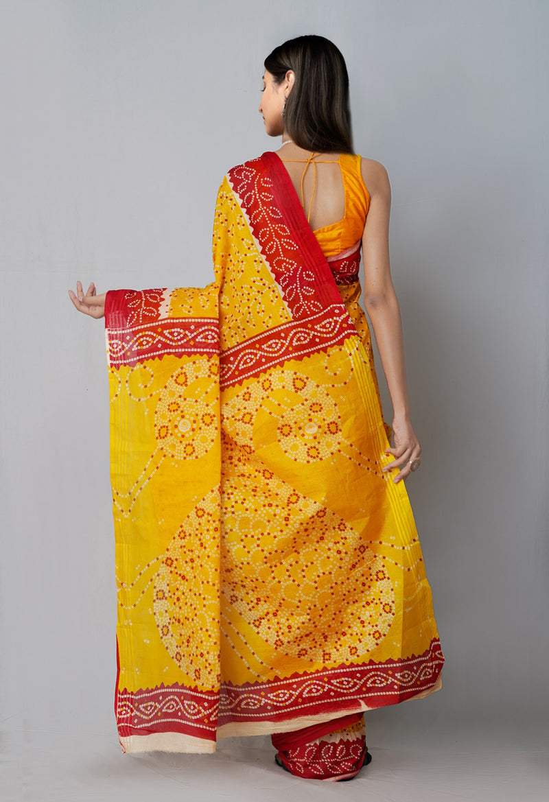 Online Shopping for Yellow Pure Kota With Bandhni Prints Cotton Saree with Fancy/Ethnic Prints from Rajasthan at Unnatisilks.com India
