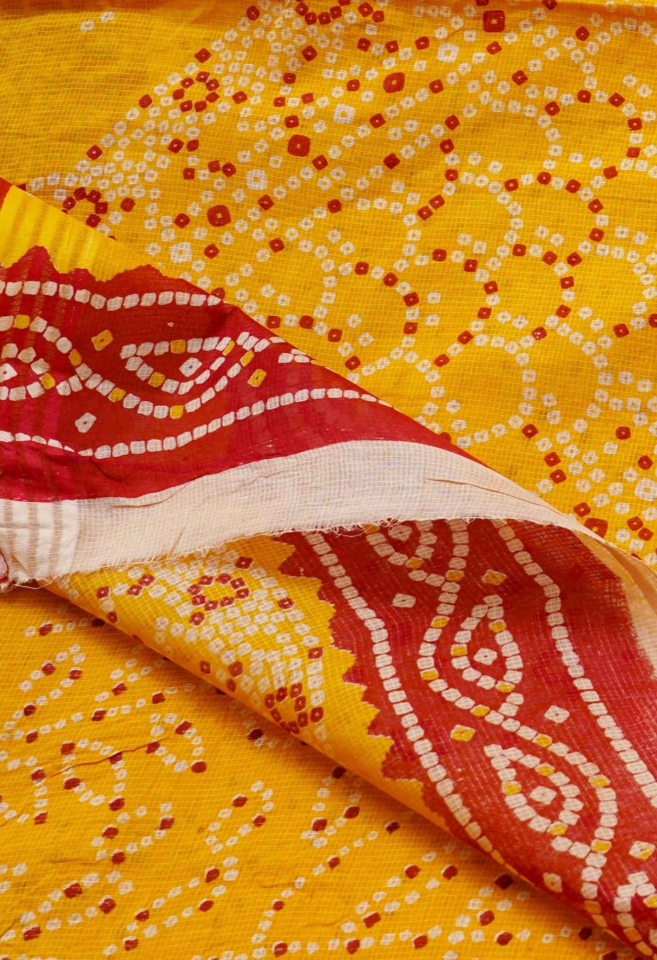 Yellow Pure Kota With Bandhani Prints Cotton Saree-UNM62680