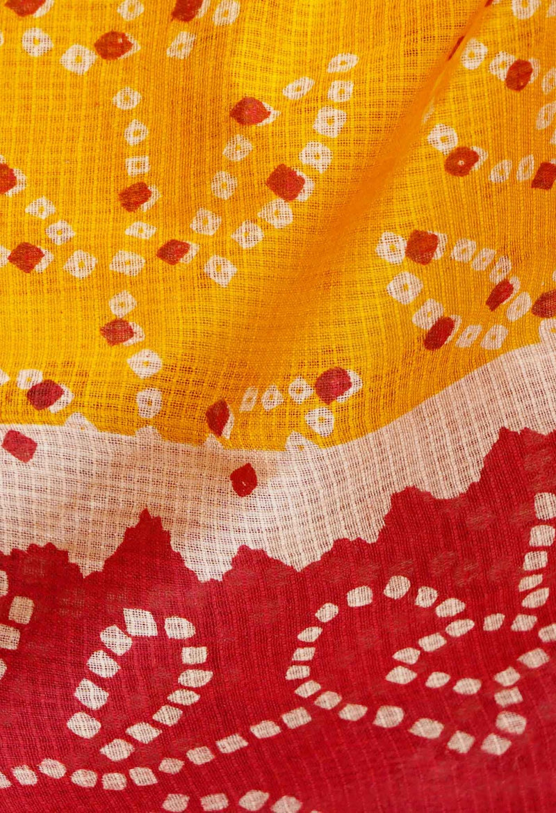 Online Shopping for Yellow Pure Kota With Bandhni Prints Cotton Saree with Fancy/Ethnic Prints from Rajasthan at Unnatisilks.com India
