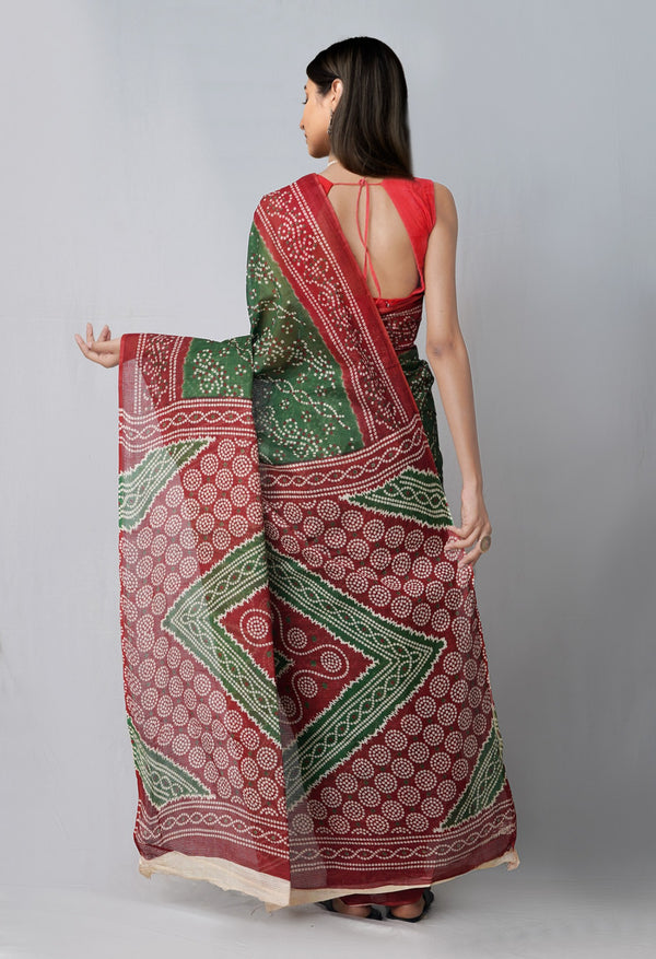 Online Shopping for Green Pure Kota With Bandhni Prints Cotton Saree with Fancy/Ethnic Prints from Rajasthan at Unnatisilks.com India
