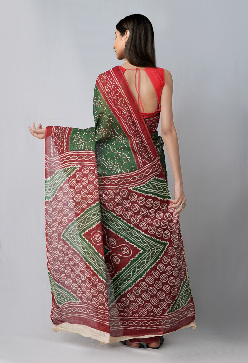 Online Shopping for Green Pure Kota With Bandhni Prints Cotton Saree with Fancy/Ethnic Prints from Rajasthan at Unnatisilks.com India
