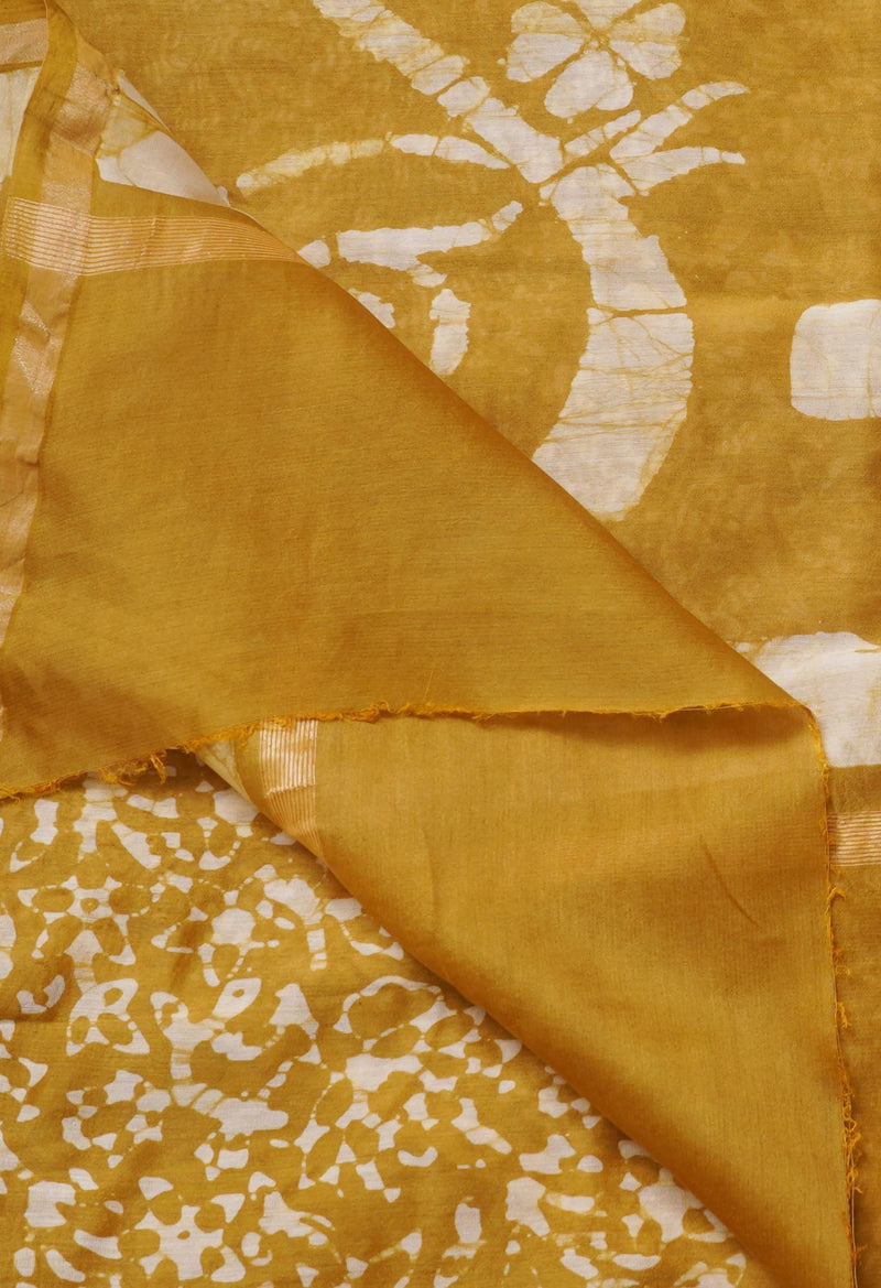 Yellow Pure Fusion Batik Chanderi Sico Saree-UNM62690