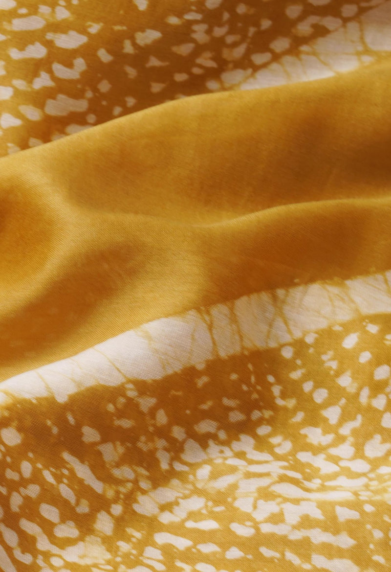 Online Shopping for Yellow Pure Fusion Batik Chanderi Sico Saree with Fancy/Ethnic Prints from Rajasthan at Unnatisilks.com India
