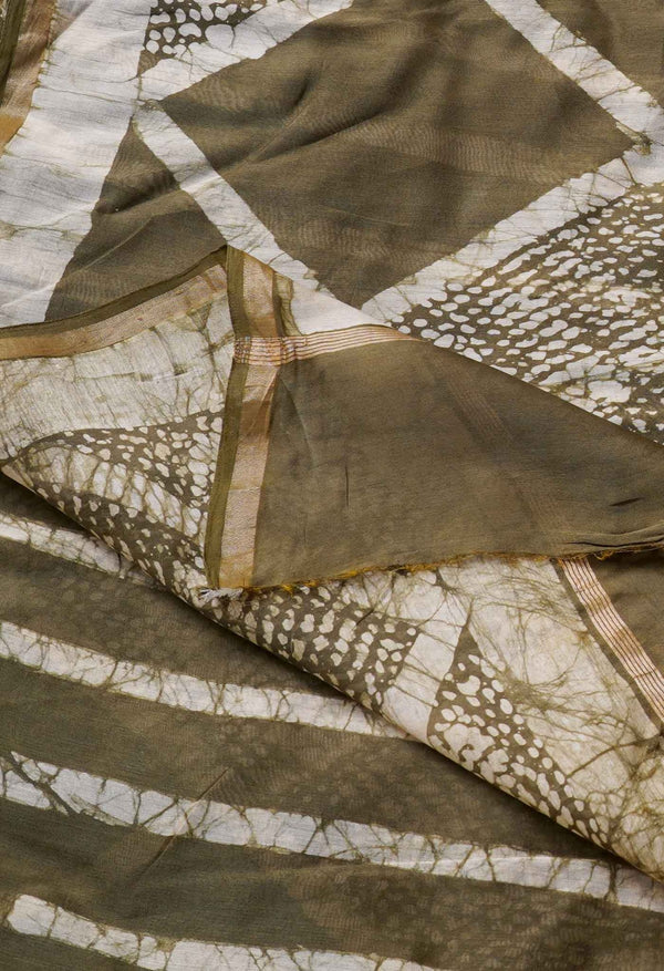 Green Pure Fusion Batik Chanderi Sico Saree