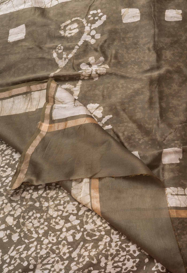 Green Pure Fusion Batik Chanderi Sico Saree-UNM62696