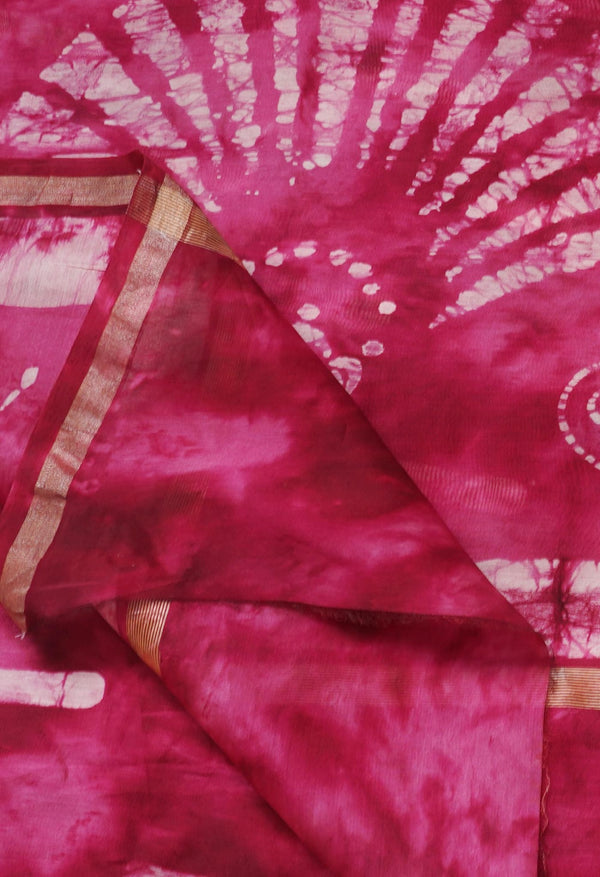Pink Pure Fusion Batik Chanderi Sico Saree