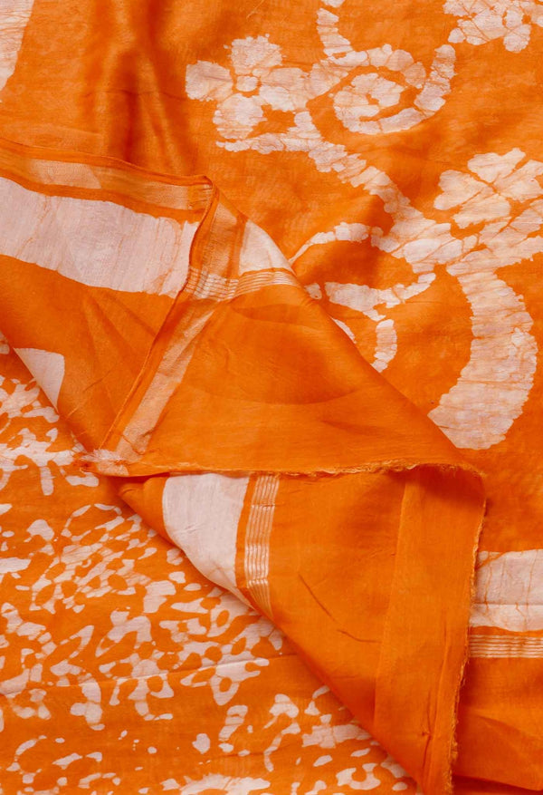 Orange Pure Fusion Batik Chanderi Sico Saree