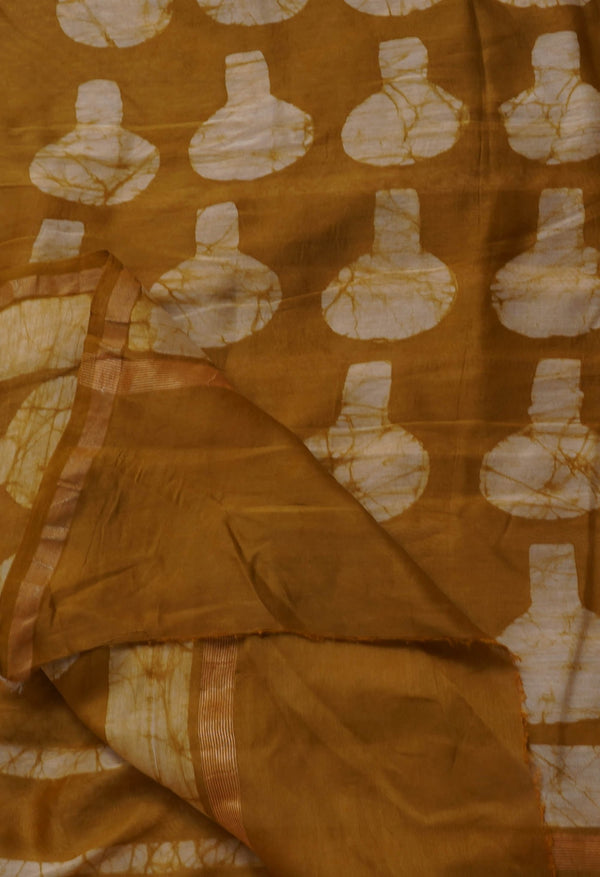 Yellow Pure Fusion Batik Chanderi Sico Saree-UNM62700