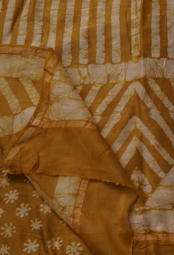 Yellow Pure Fusion Batik Chanderi Sico Saree