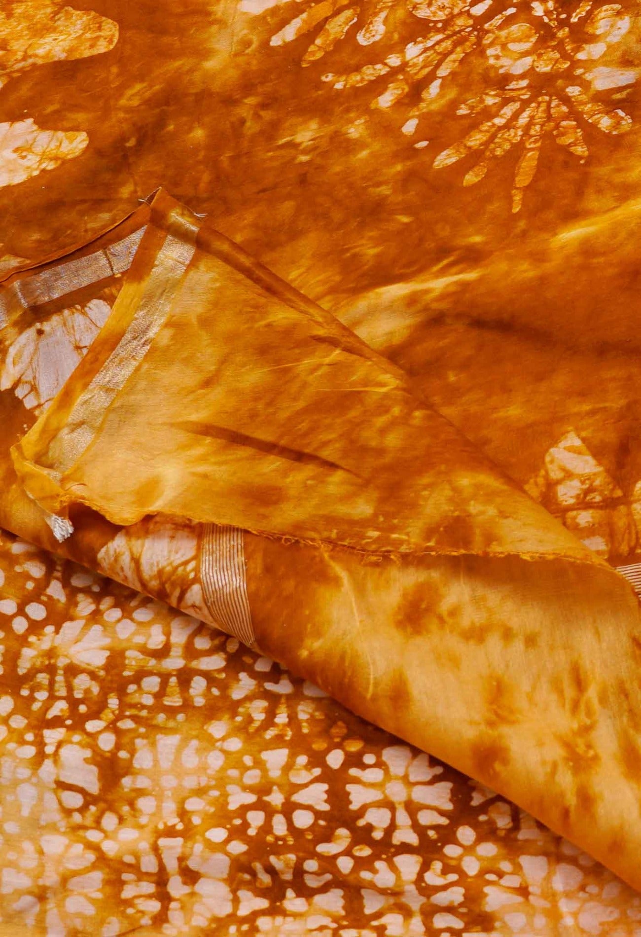 Rust Orange Pure Fusion Batik Chanderi Sico Saree-UNM62706