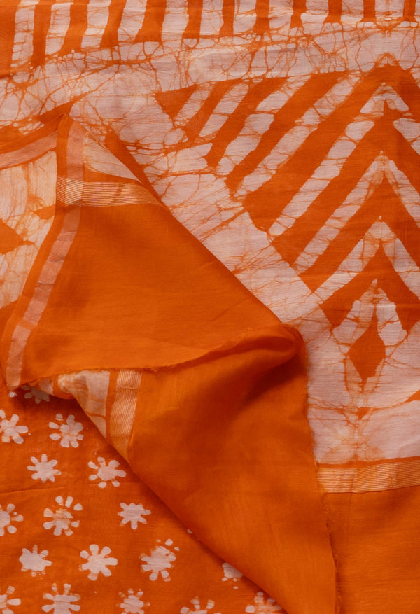 Orange Pure Fusion Batik Chanderi Sico Saree