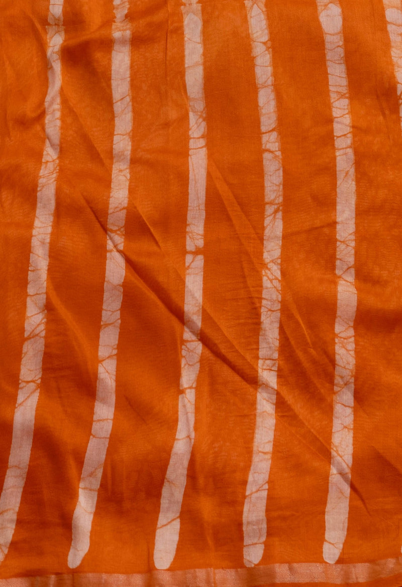 Online Shopping for Orange Pure Fusion Batik Chanderi Sico Saree with Fancy/Ethnic Prints from Rajasthan at Unnatisilks.com India
