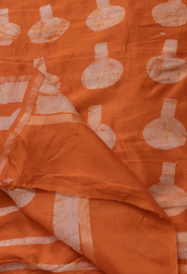 Orange Pure Fusion Batik Chanderi Sico Saree-UNM62712
