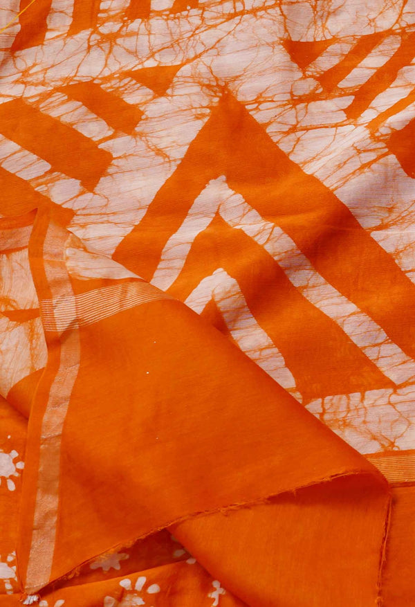 Orange Pure Fusion Batik Chanderi Sico Saree