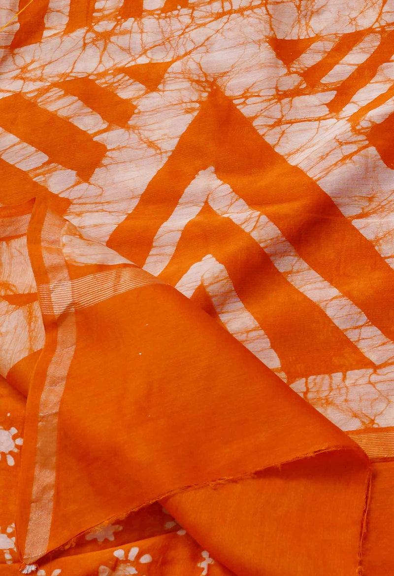 Orange Pure Fusion Batik Chanderi Sico Saree