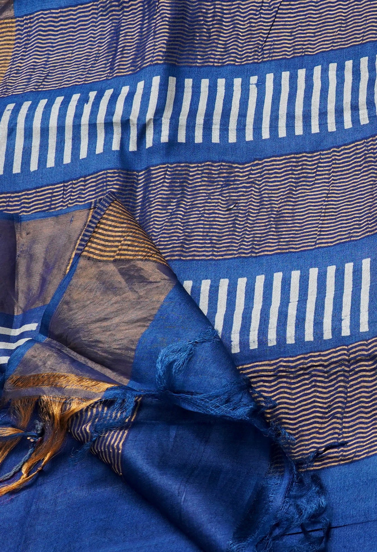 Navy Blue Pure Handloom Bengal Tussar Silk Saree