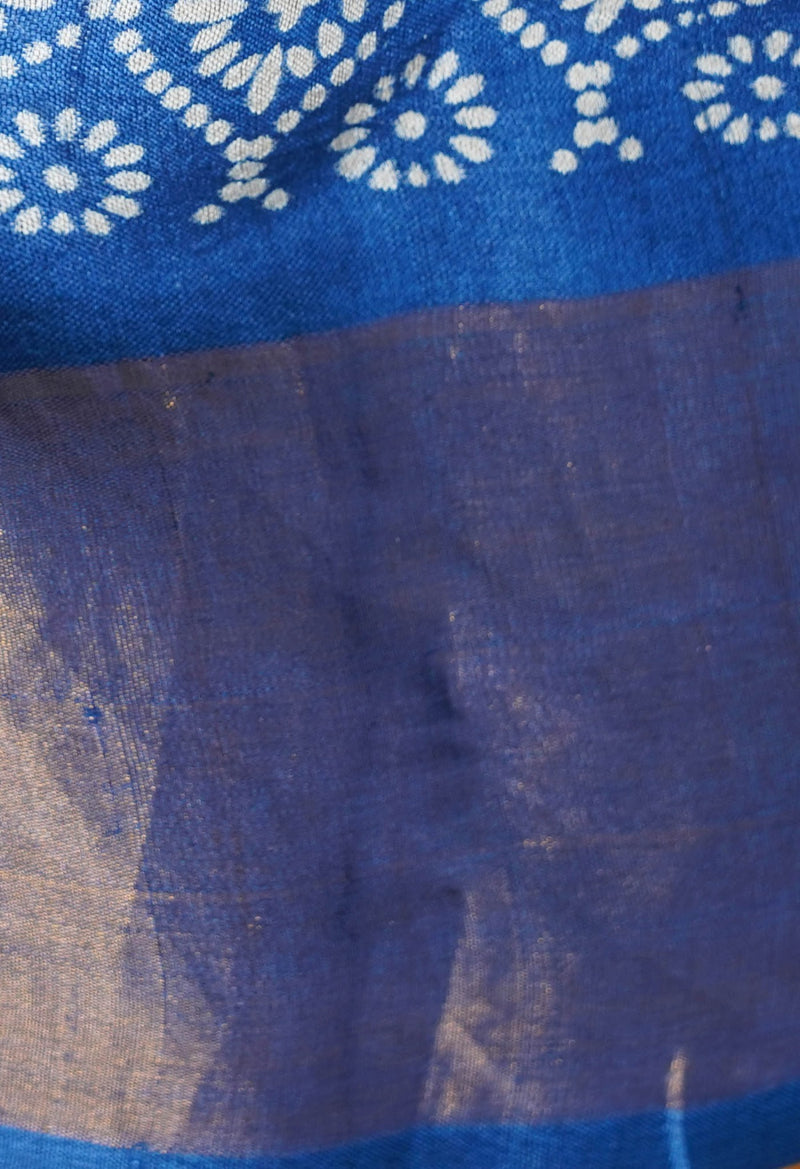Online Shopping for Navy Blue Pure Handloom Bengal Tussar Silk Saree with Hand Block Prints from West Bengal at Unnatisilks.com India
