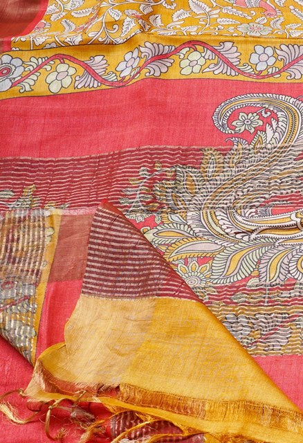 Yellow Pure Handloom Bengal Tussar Silk Saree