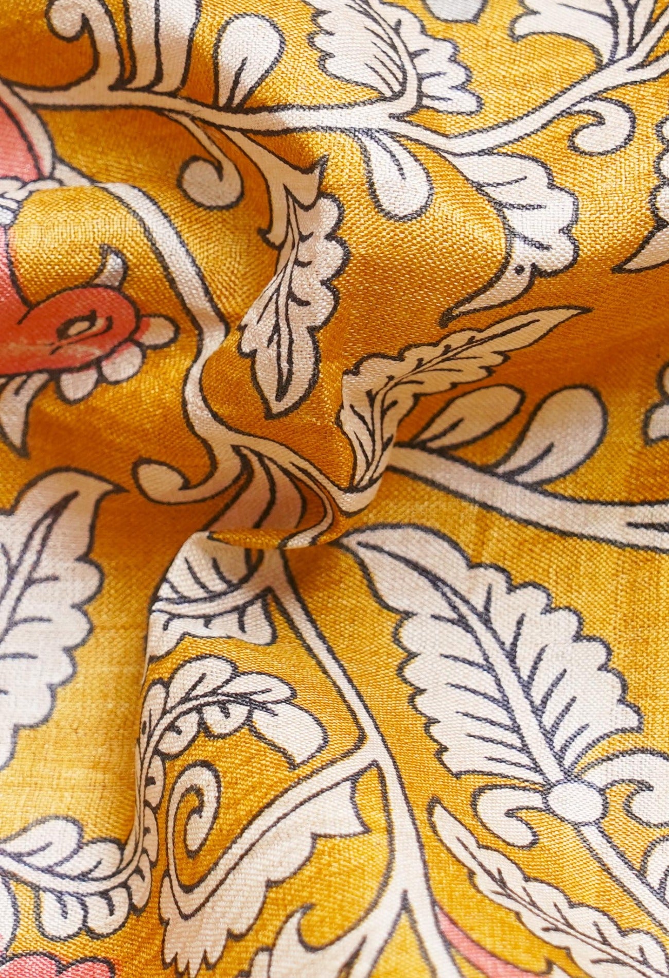 Online Shopping for Yellow Pure Handloom Bengal Tussar Silk Saree with Hand Block Prints from West Bengal at Unnatisilks.com India
