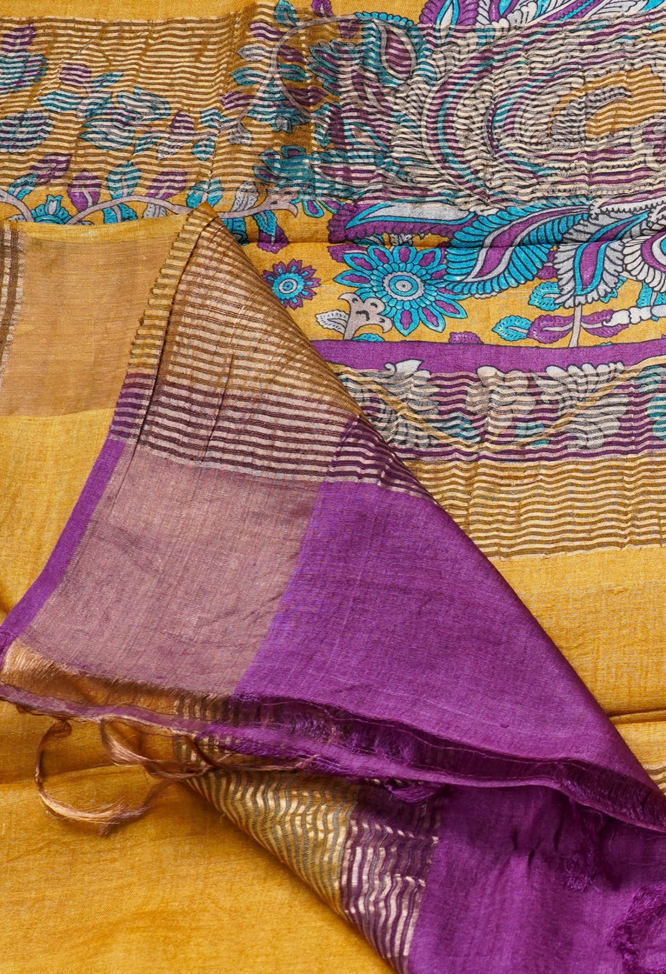 Purple Pure Handloom Bengal Tussar Silk Saree