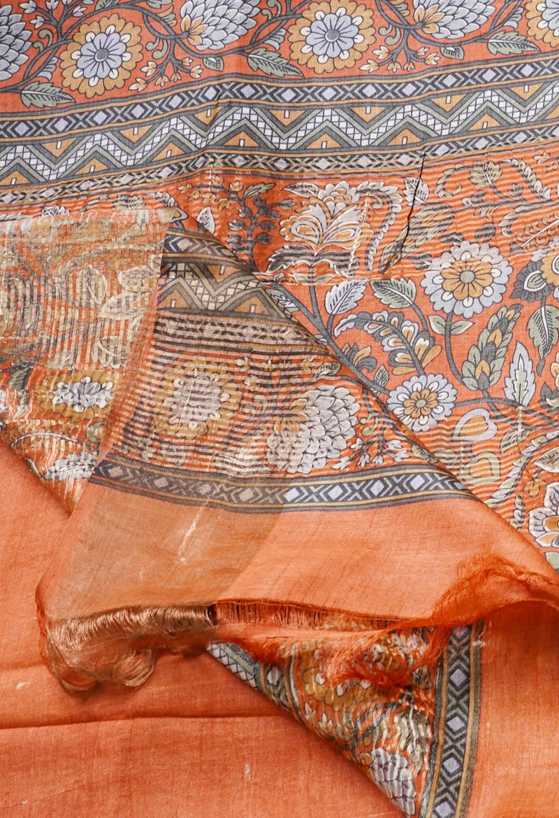 Grey Pure Handloom Bengal Tussar Silk Saree