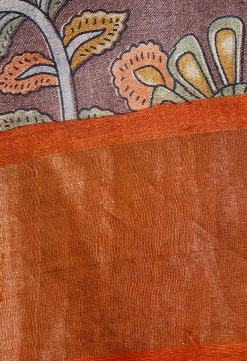 Online Shopping for Grey Pure Handloom Bengal Tussar Silk Saree with Hand Block Prints from West Bengal at Unnatisilks.com India
