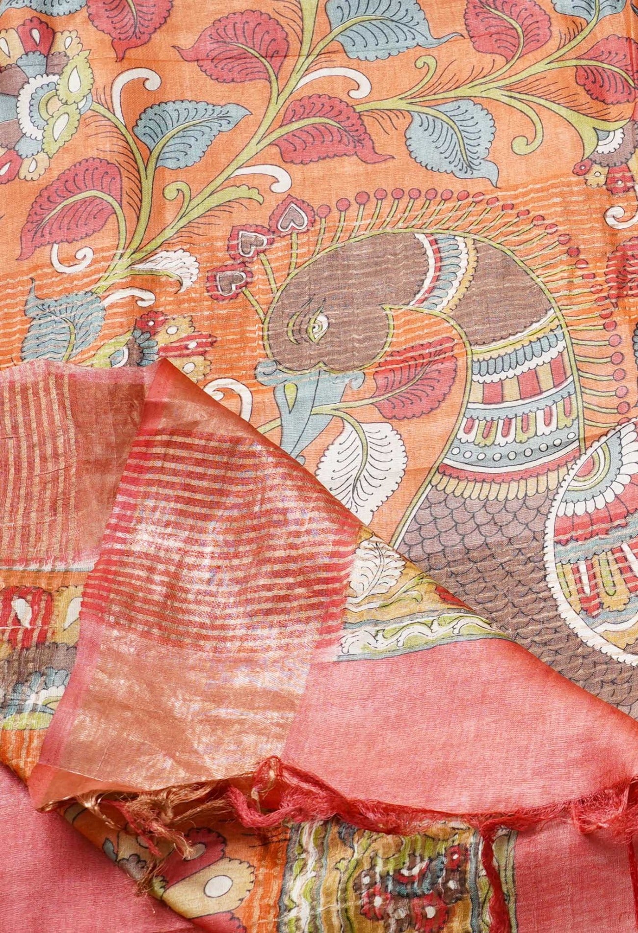 Orange Pure Handloom Bengal Tussar Silk Saree