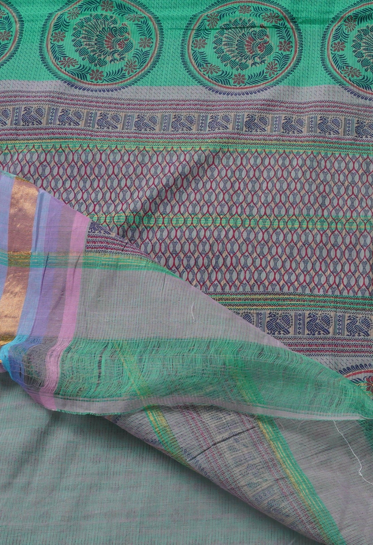 Green Pure Mangalgiri Hand Block Printed Cotton Saree