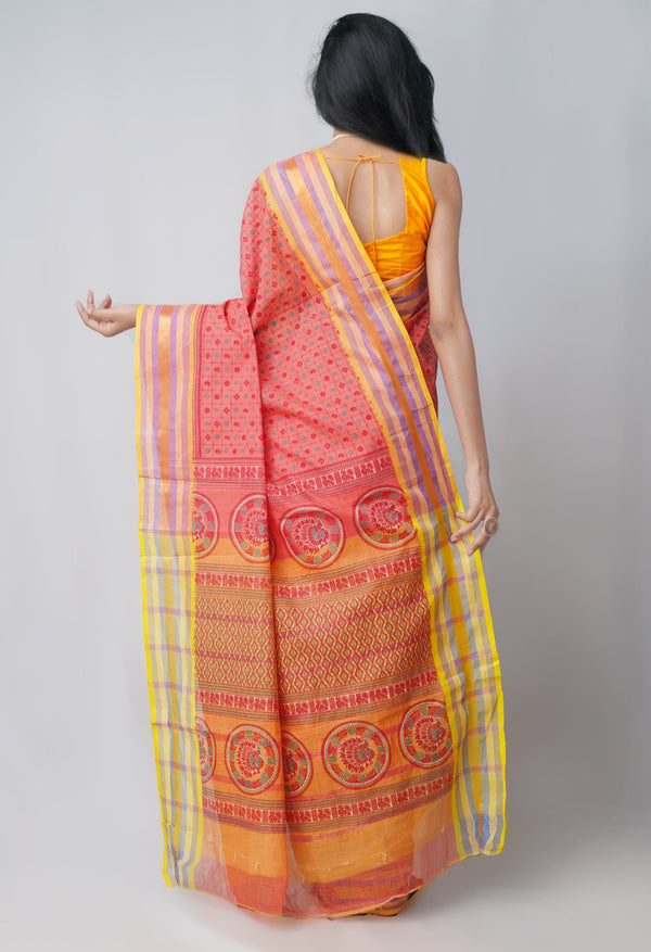 Online Shopping for Red Pure Hand Block Printed Cotton Saree with Hand Block Prints from Andhra Pradesh at Unnatisilks.com India

