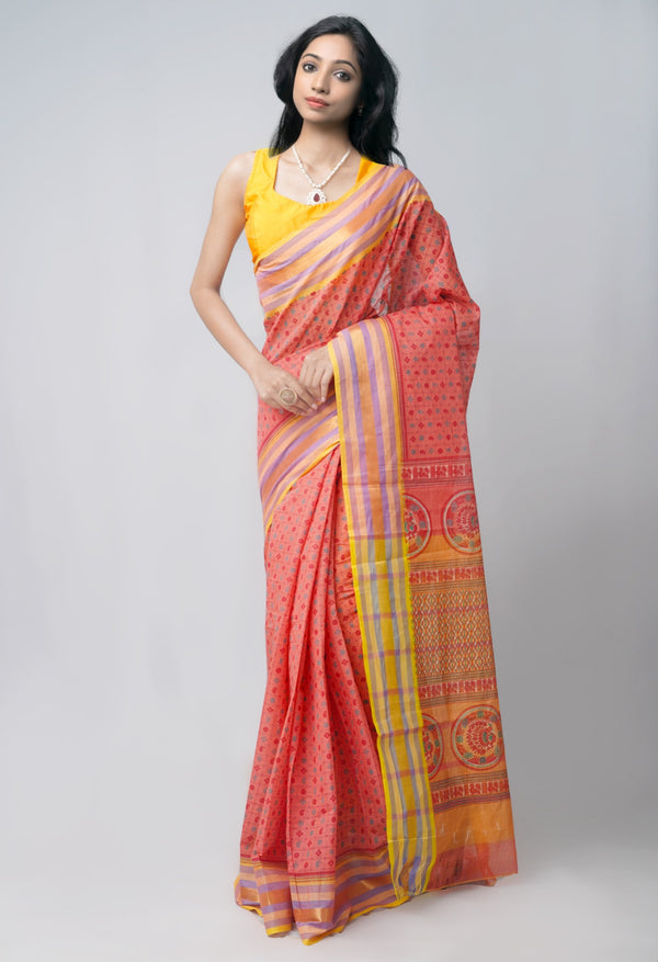 Online Shopping for Red Pure Hand Block Printed Cotton Saree with Hand Block Prints from Andhra Pradesh at Unnatisilks.com India
