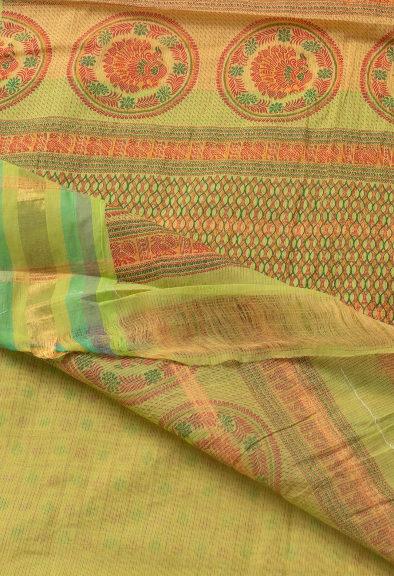 Yellow Pure Mangalgiri Hand Block Printed Cotton Saree