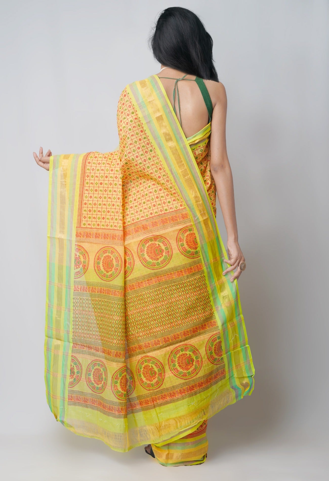 Online Shopping for Yellow Pure Hand Block Printed Cotton Saree with Hand Block Prints from Andhra Pradesh at Unnatisilks.com India
