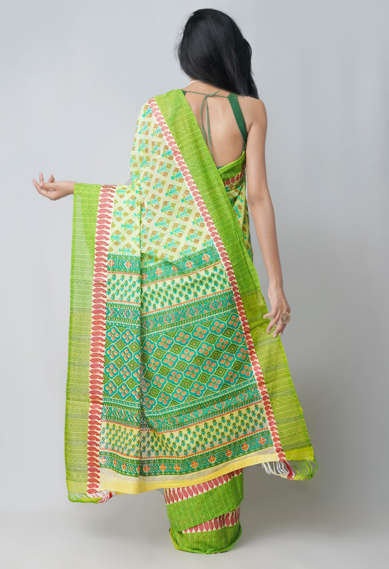 Online Shopping for Green Pure Hand Block Printed Cotton Saree with Hand Block Prints from Andhra Pradesh at Unnatisilks.com India
