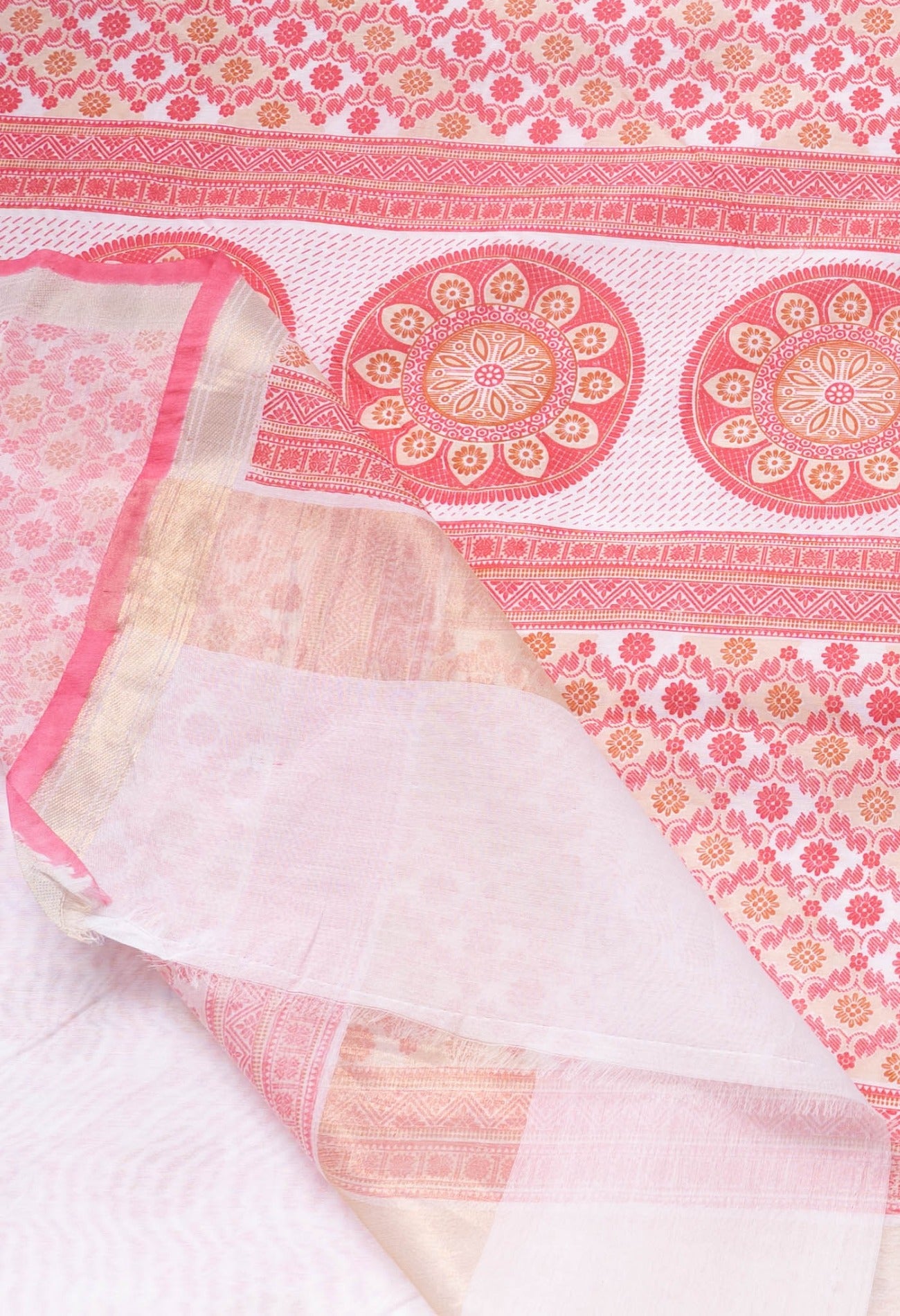 Online Shopping for Ivory-Pink  Summer Bangalore Silk  Saree with Hand Block Prints from Karnataka at Unnatisilks.com India