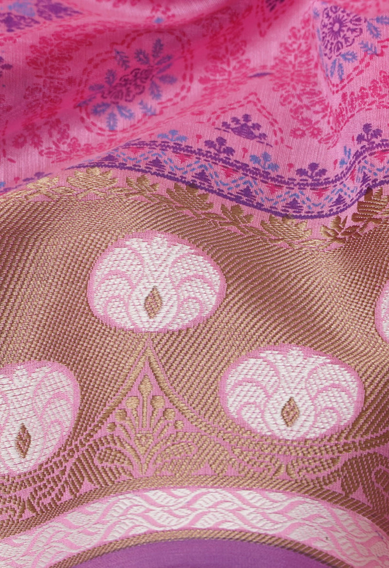Online Shopping for Pink  Summer Bangalore Sico Saree with Hand Block Prints from Karnataka at Unnatisilks.com India
