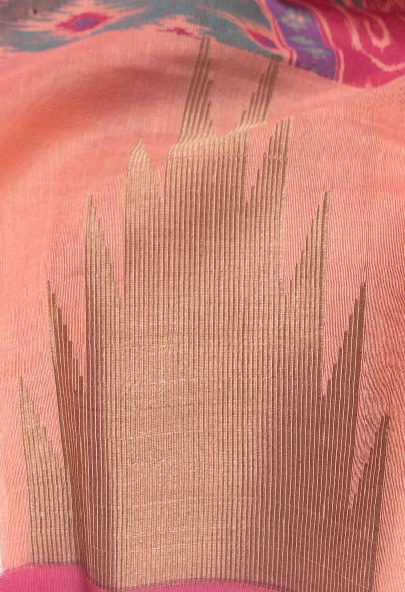 Online Shopping for Orange-Pink  Summer Bangalore Sico Saree with Hand Block Prints from Karnataka at Unnatisilks.com India
