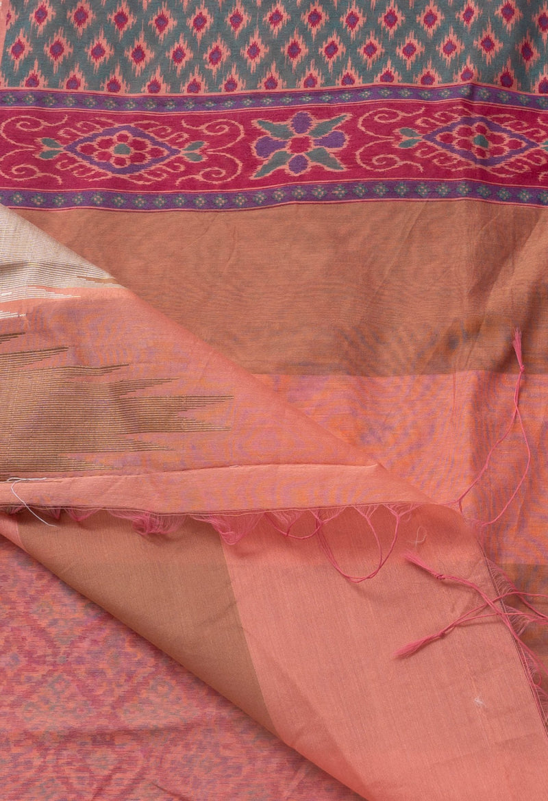 Online Shopping for Orange-Pink  Summer Bangalore Sico Saree with Hand Block Prints from Karnataka at Unnatisilks.com India
