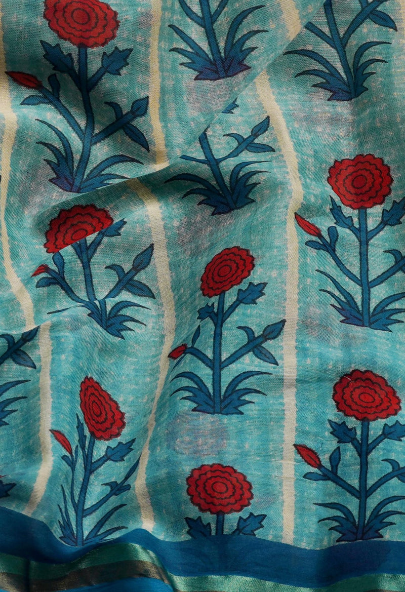 Online Shopping for Blue Pure Ajrakh Mulmul  Cotton Saree with Ajrakh from Rajasthan at Unnatisilks.com India
