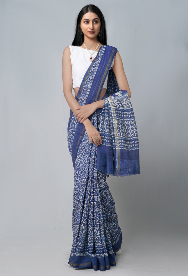 Navy Blue Pure Chanderi Sico Saree-UNM62812