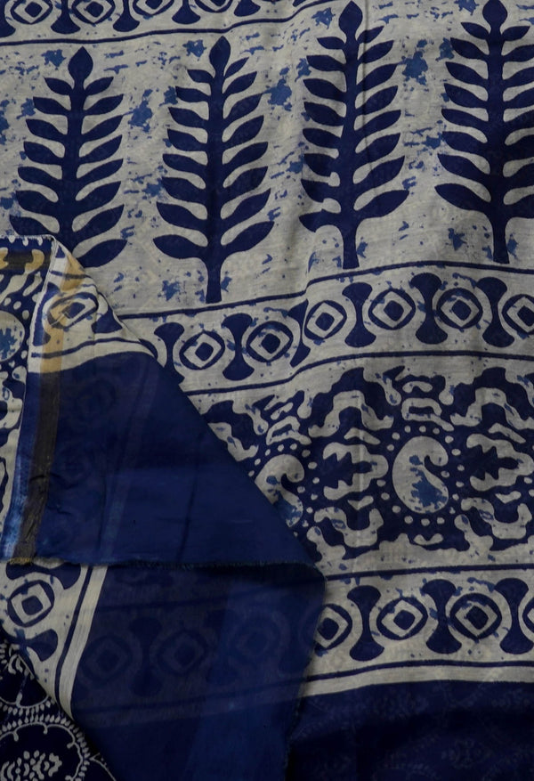 Navy Blue Pure Chanderi Sico Saree-UNM62814