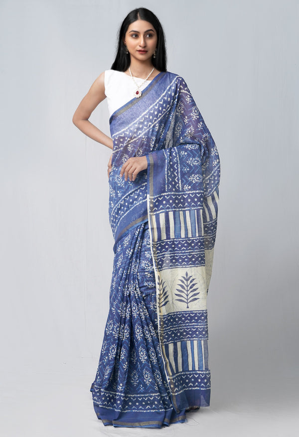 Navy Blue Pure Chanderi Sico Saree-UNM62816