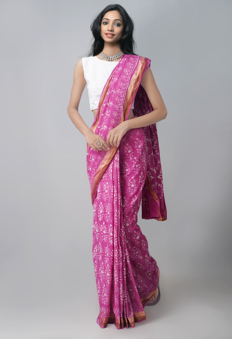 Pink Pure Preet Dabu Mulmul  Cotton Saree