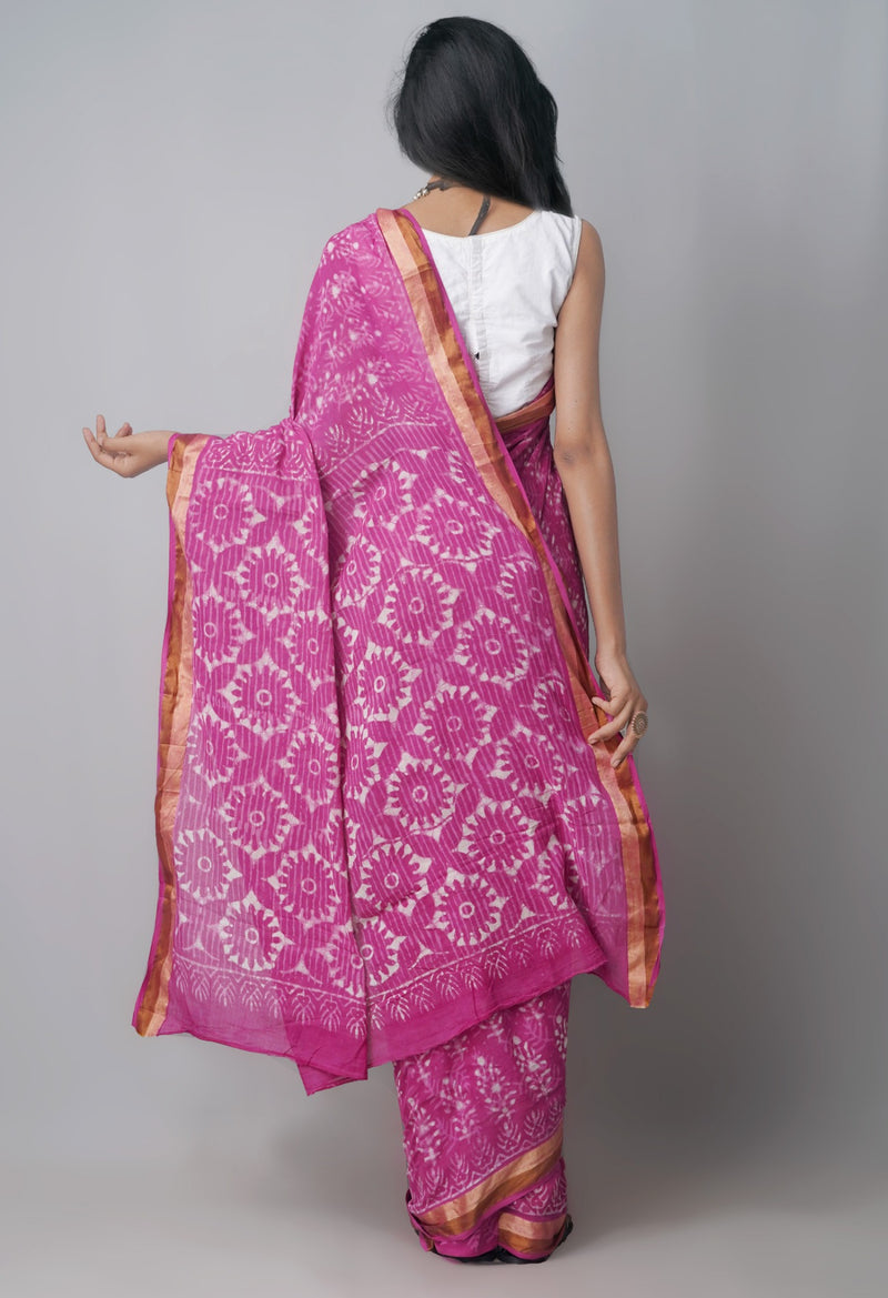 Online Shopping for Pink Pure Preet Dabu Mulmul  Cotton Saree with Dabu from Rajasthan at Unnatisilks.com India
