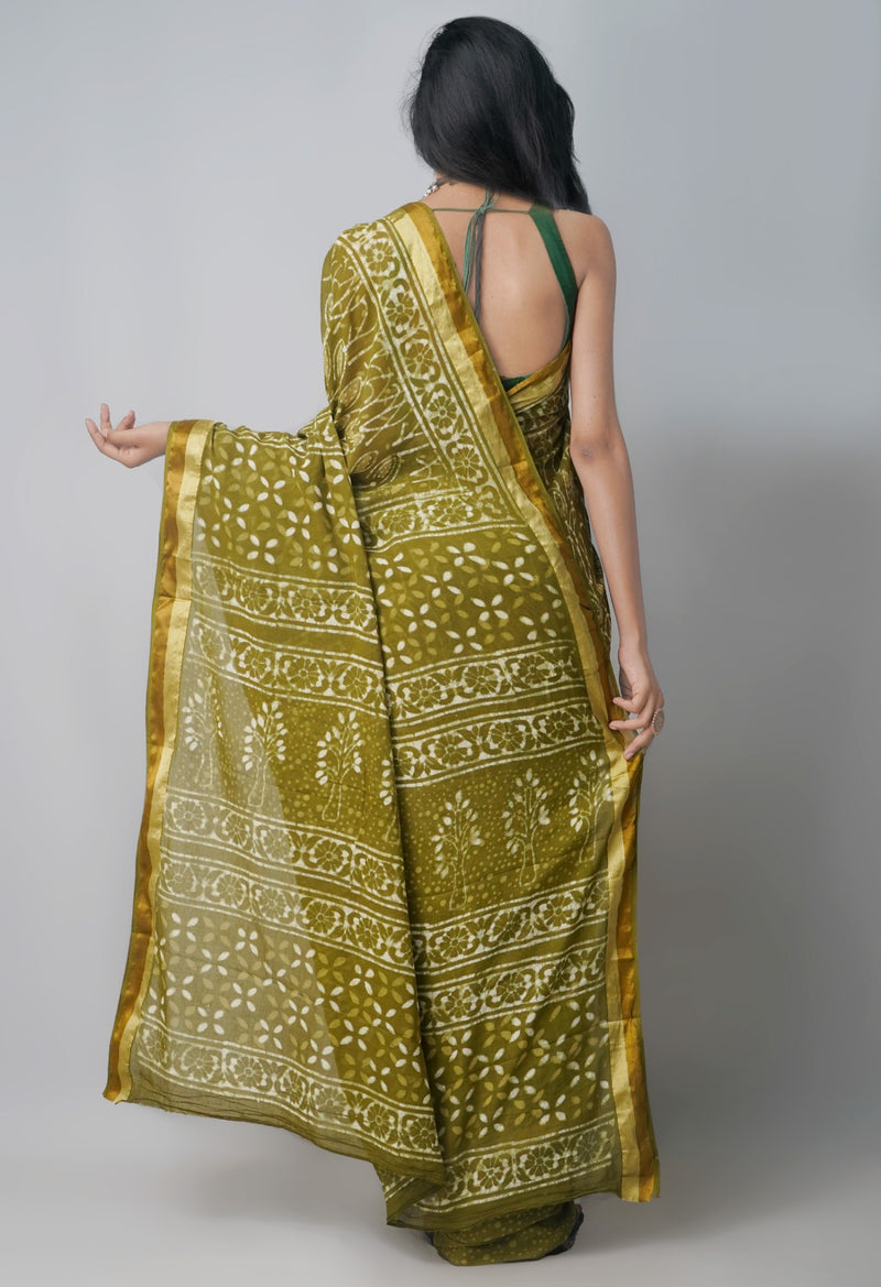 Online Shopping for Green Pure Preet Dabu Mulmul  Cotton Saree with Dabu from Rajasthan at Unnatisilks.com India
